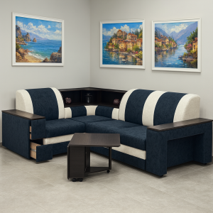 Угловой диван «Орландо с баром» (с мобильным столиком и ящиками)